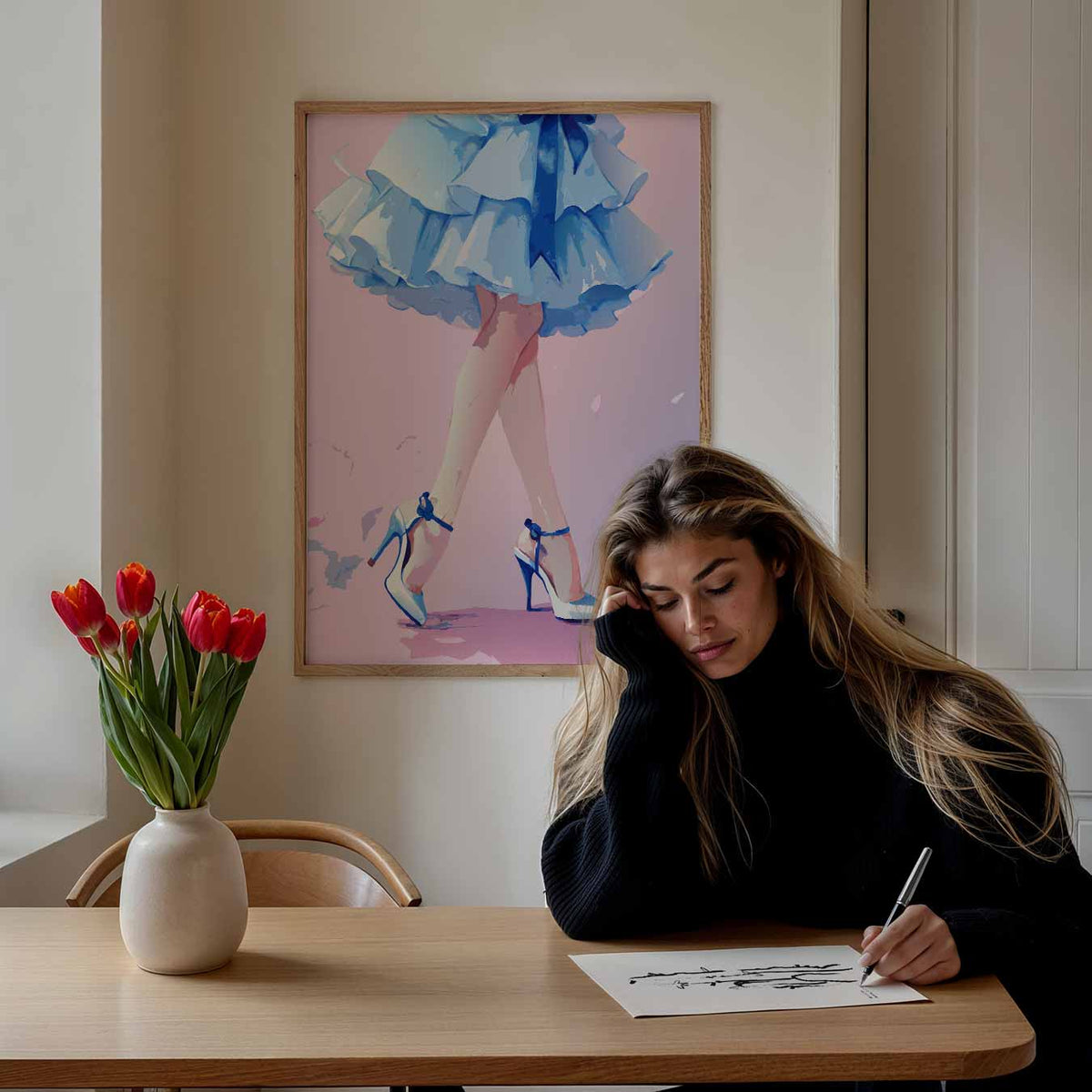 Betoverende Blauwe Jurk – zomer poster als frisse staande wanddecoratie