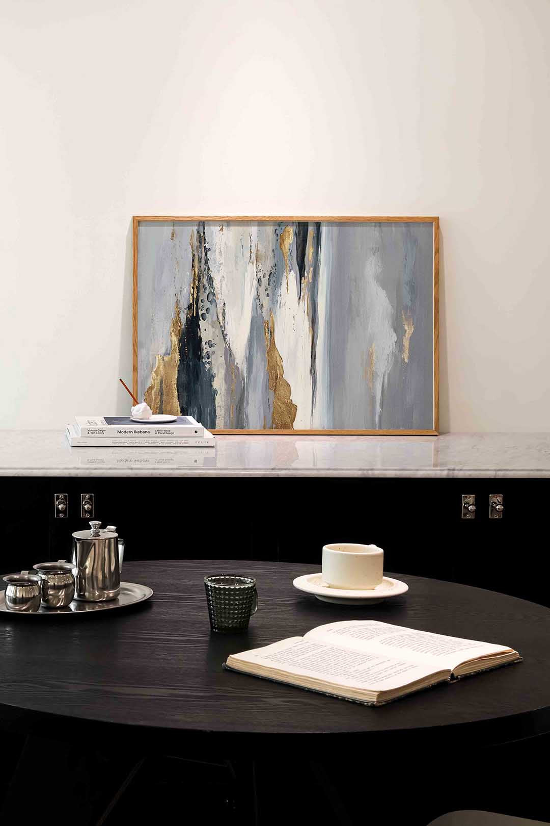 Abstracte grijze en gouden – abstracte poster in liggend formaat