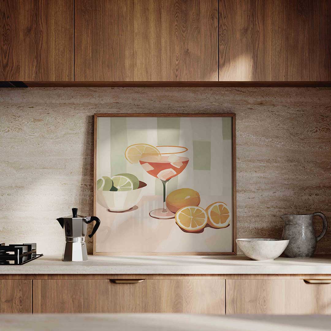 Cocktail en citrus – culinaire wandkunst als vierkante poster