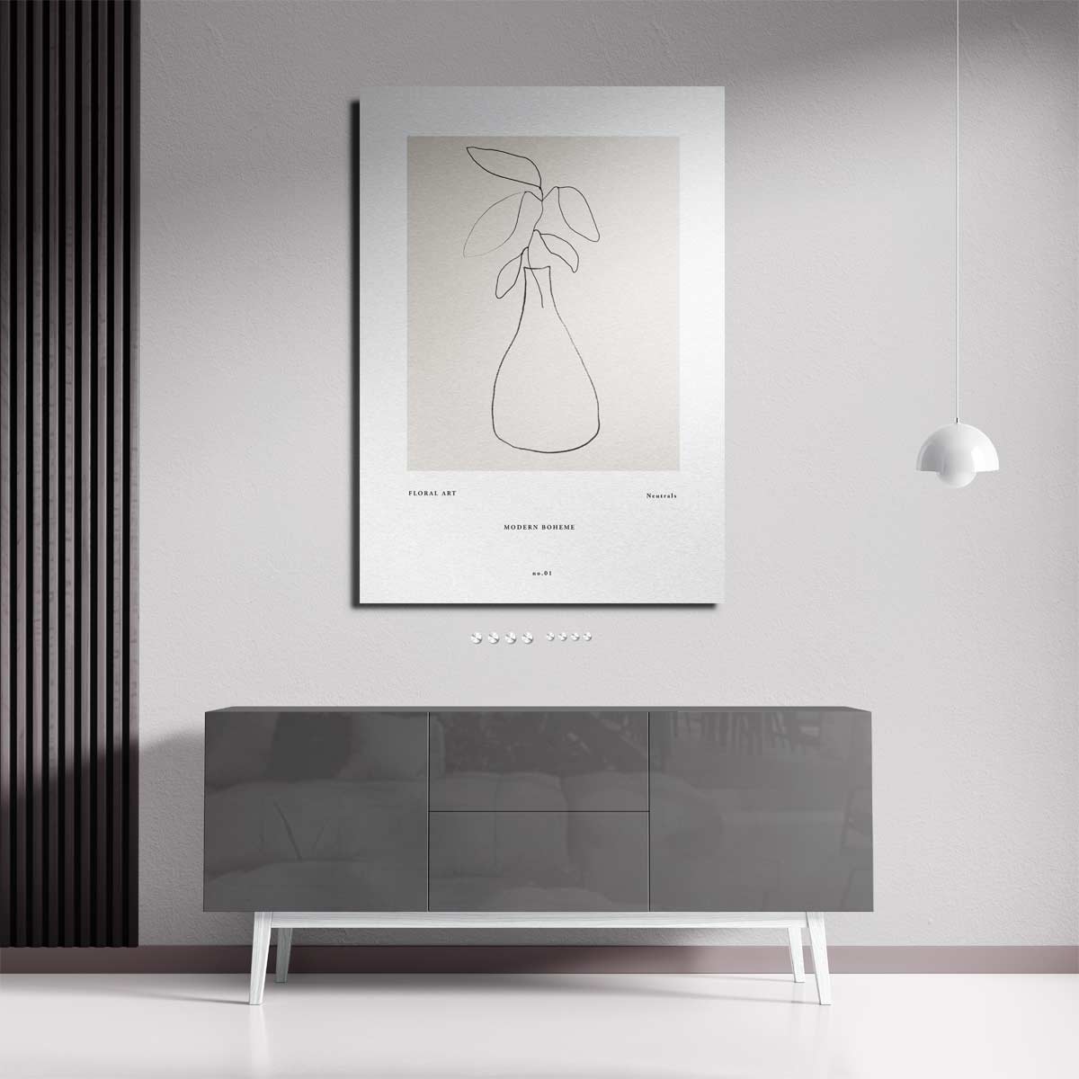 Minimalistische Botanische Vaastekening – staande wandkunst voor woonkamer of interieur