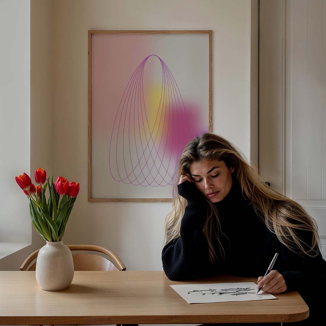 Vrolijke Kracht Visuals – staande muurposter met kleurrijke abstracte vormen