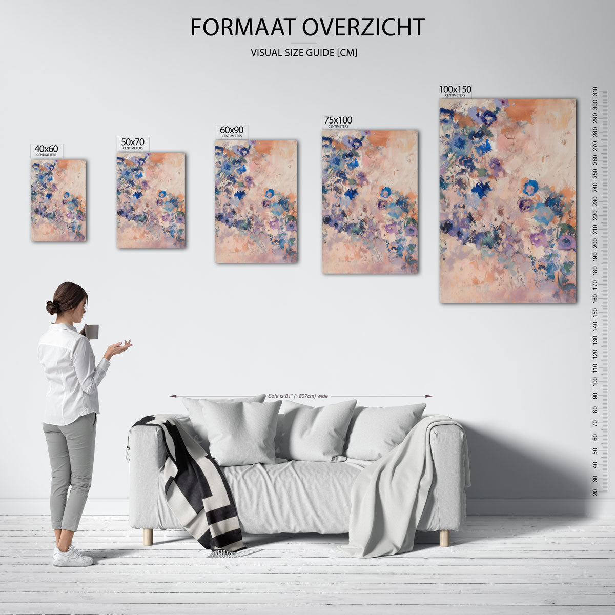 Kleurrijke bloemenexplosie – moderne staande wandkunst