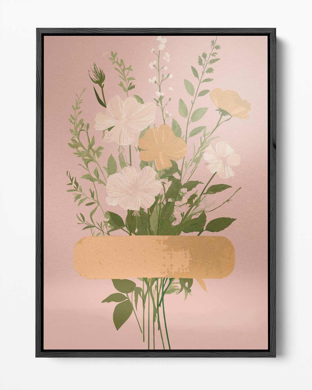 Bloemenpracht op Zachte Roze Achtergrond – portret kunstwerk als wanddecoratie