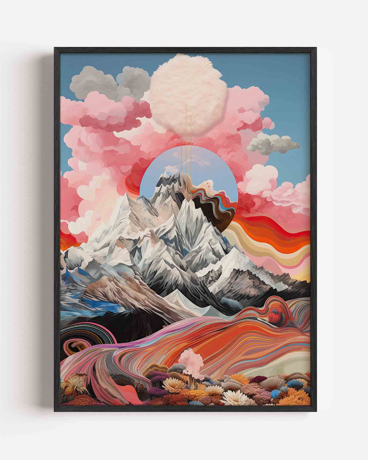 Berglandschap met kleurrijke wolken – surrealistische portret poster als wanddecoratie
