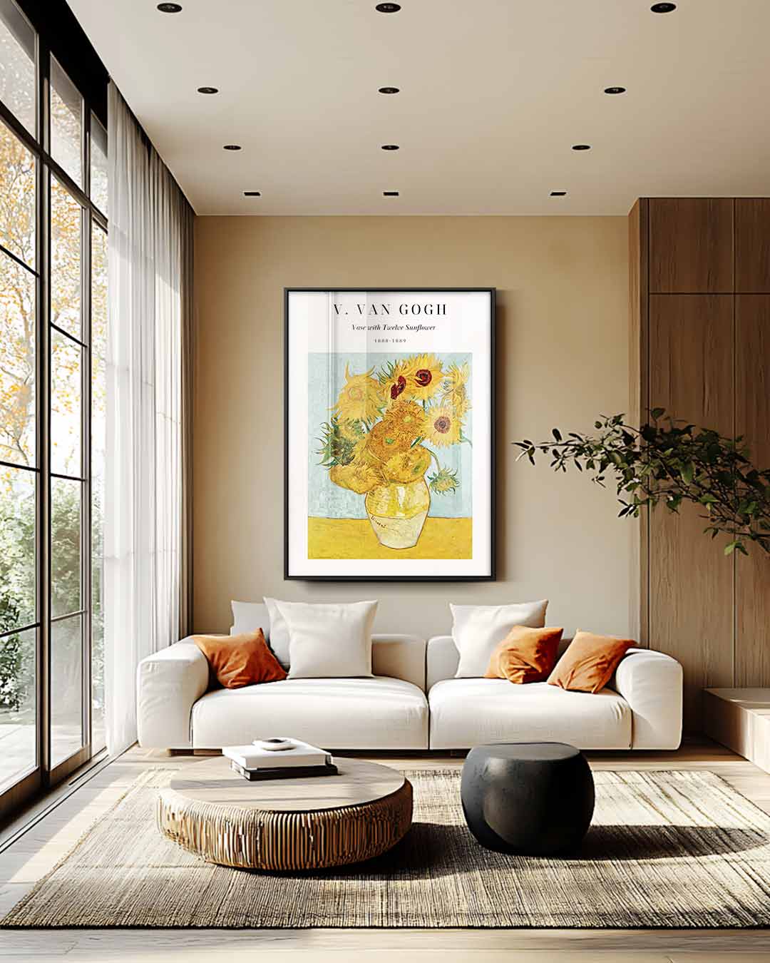 Zonnebloemen in Vaas – staand kunstwerk voor modern interieur