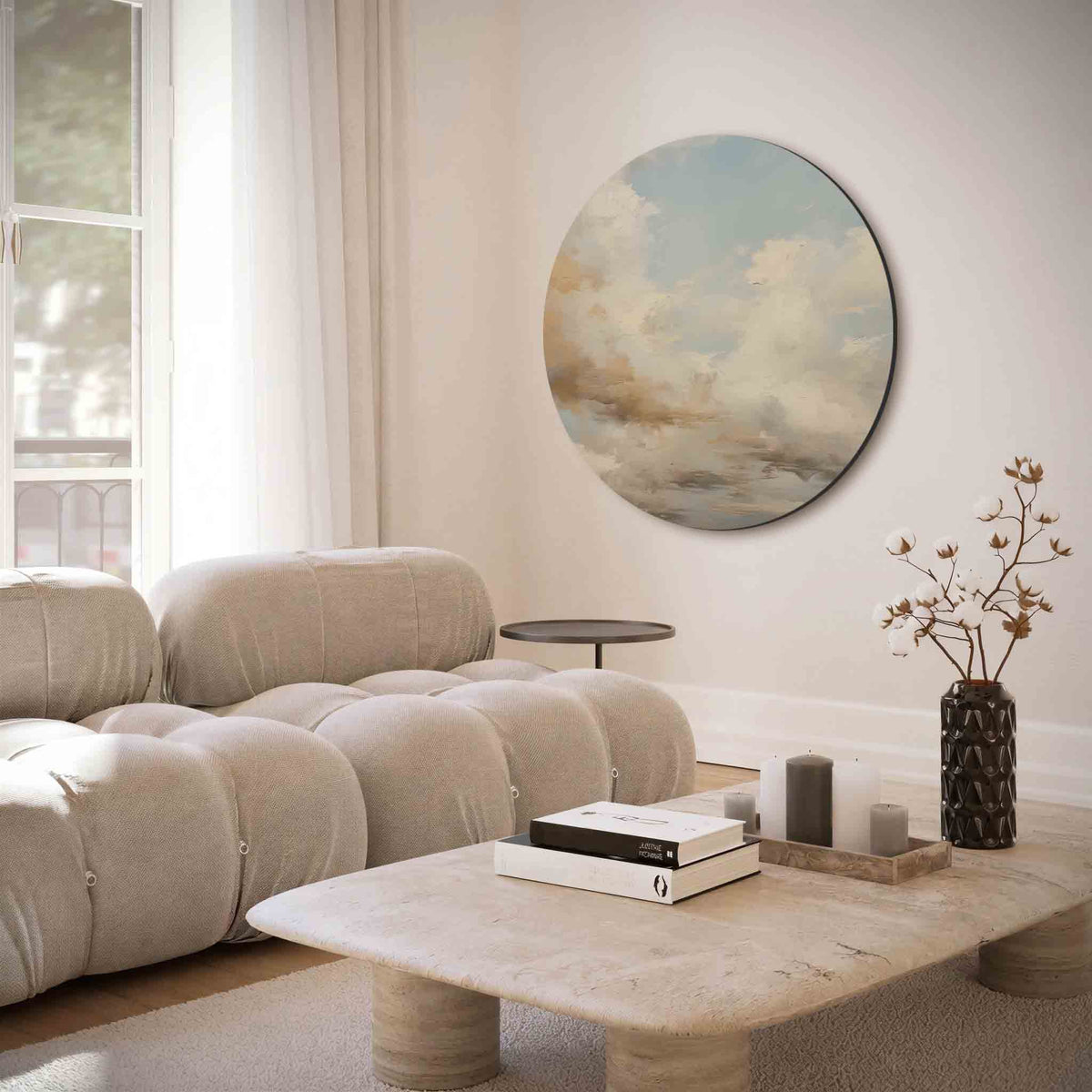 Wolken en lucht – muurcirkel met abstracte texturen voor aan de muur