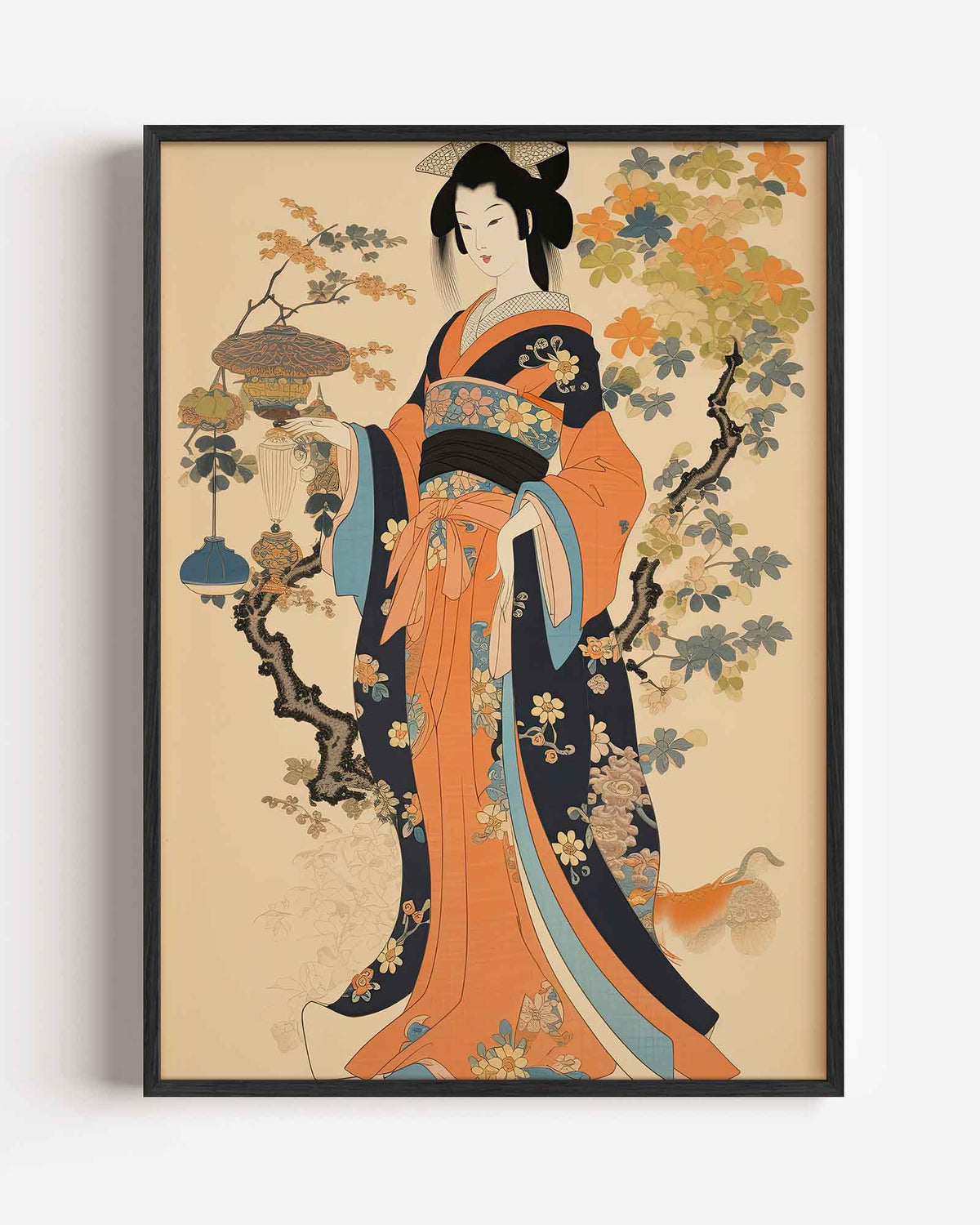 Japanse vrouw met lantaarns – Aziatische portret poster als wanddecoratie