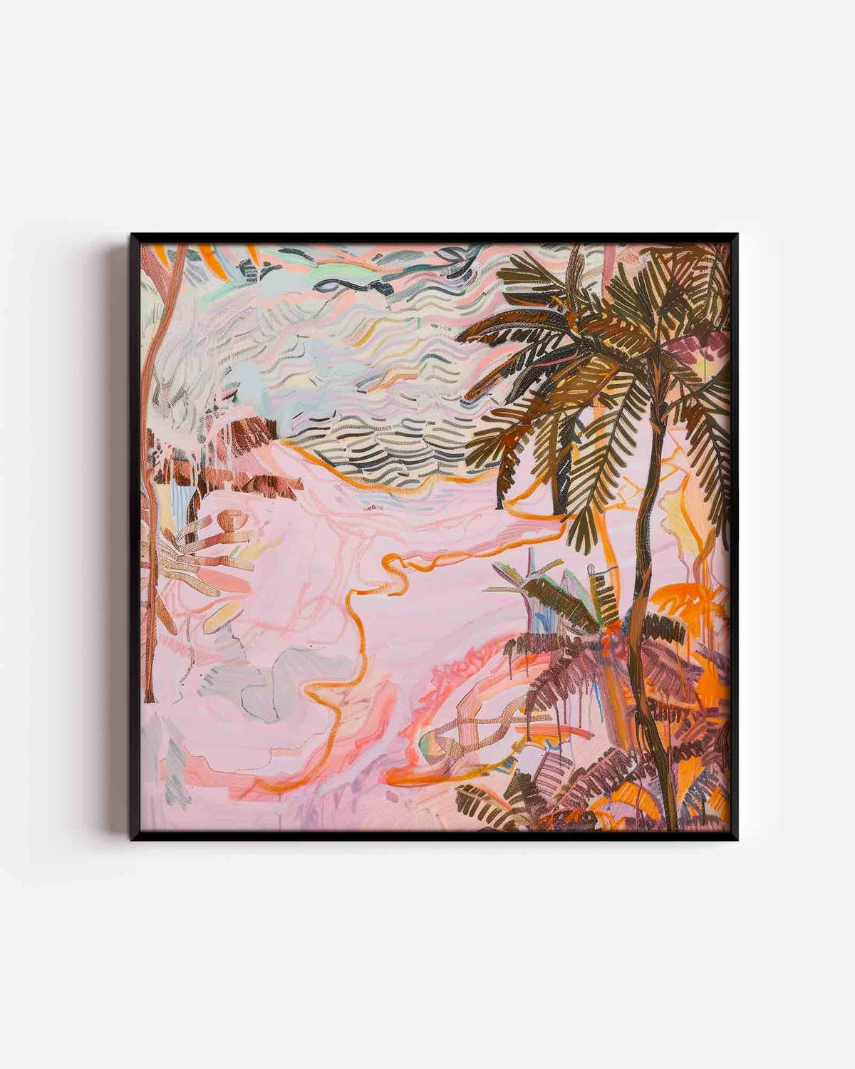 Palmboom en golvende lijnen – jungle vierkante poster als wanddecoratie