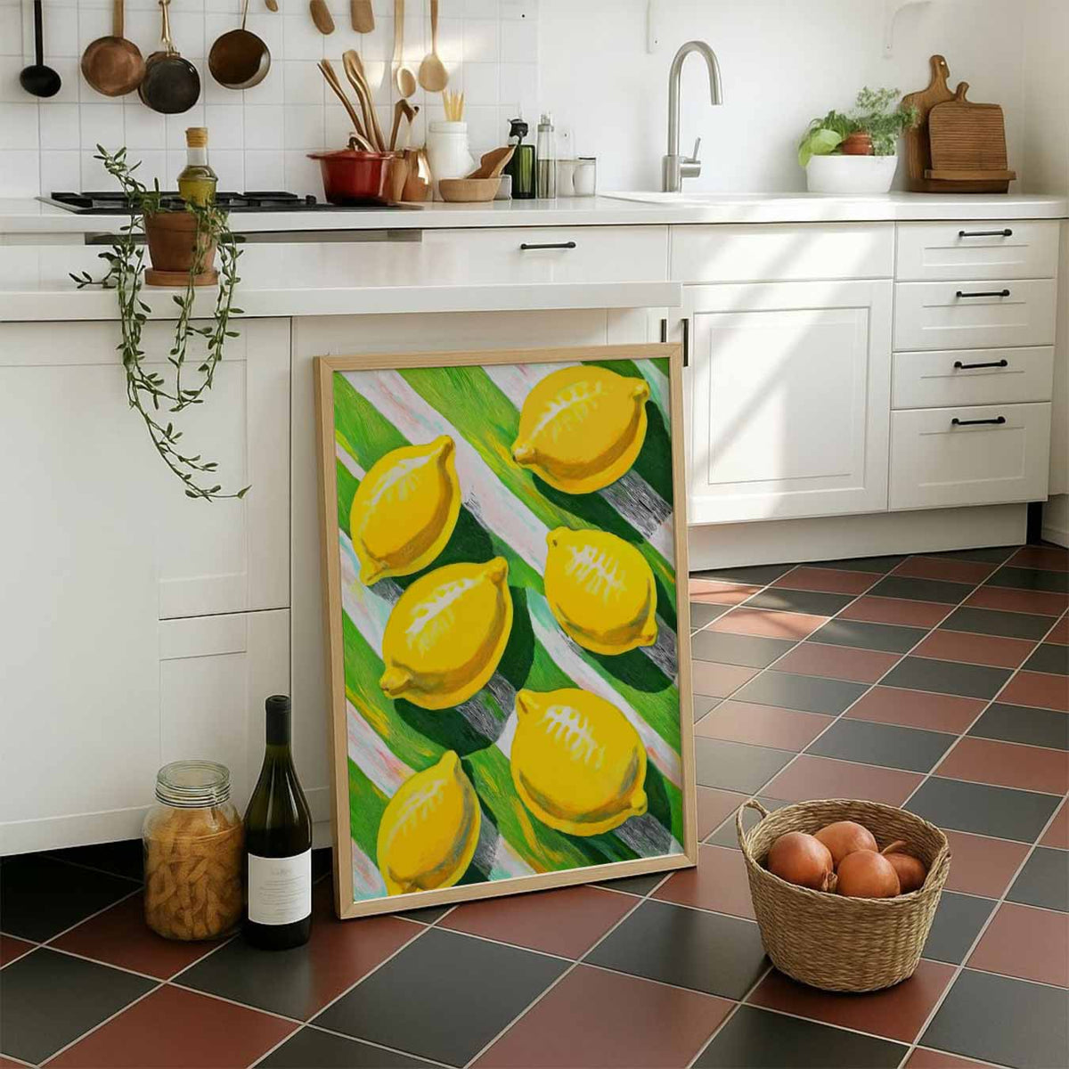 Zonnige Citroenen Kunstposter – staande muurposter voor keuken of eethoek