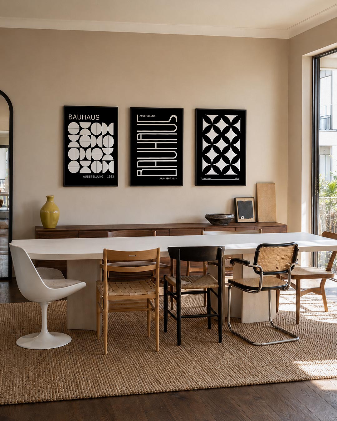 Vormen en vlakken posterset – tweede productweergave – deze posterset in drie delen toont een spel van witte geometrische