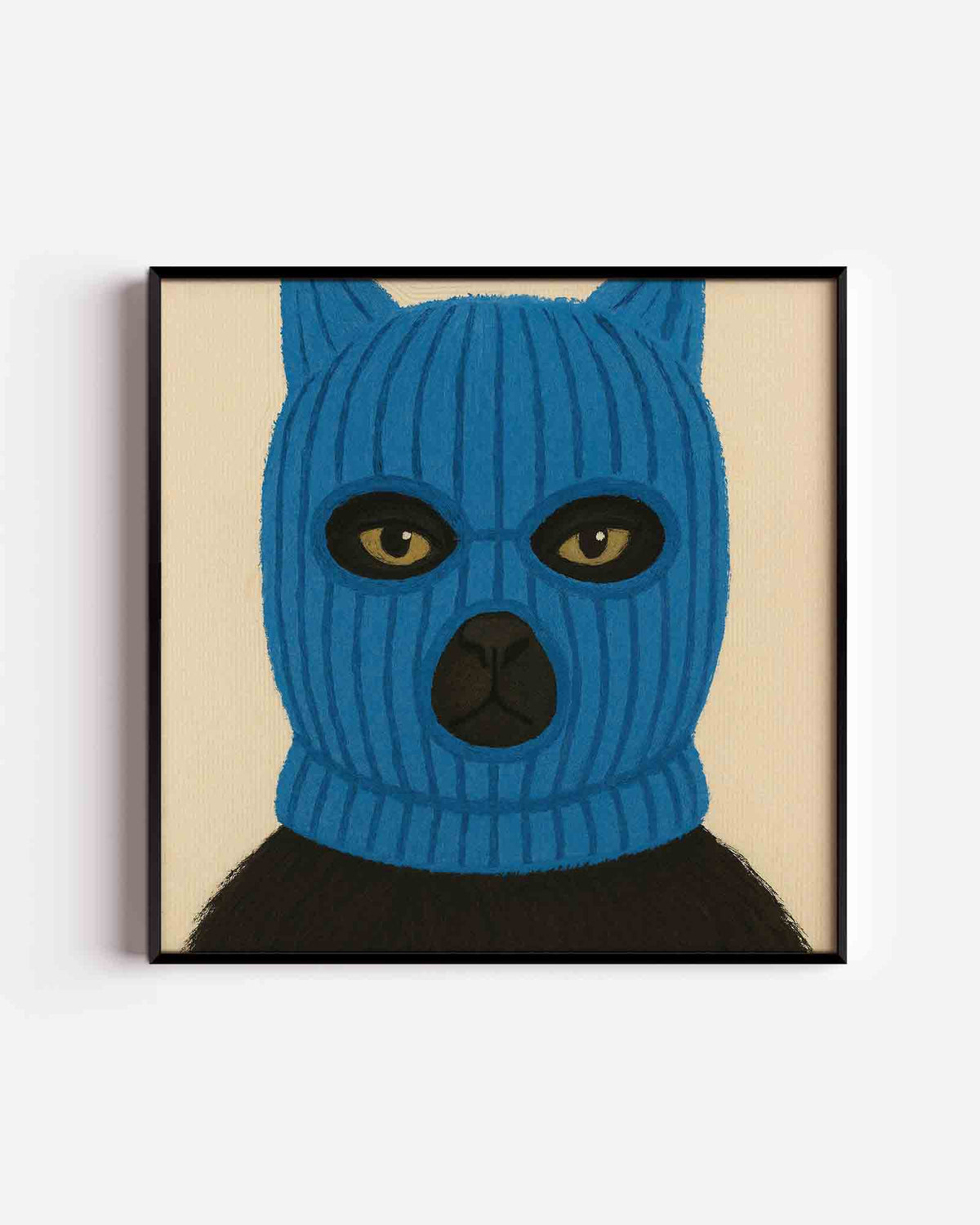 Kat met blauwe masker – Pop Art vierkante poster als wanddecoratie