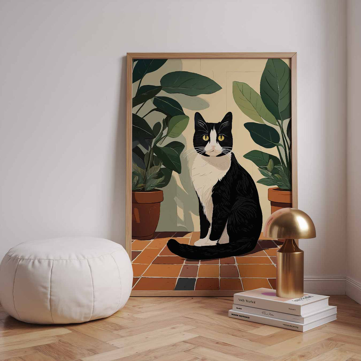 Stijlvolle Kat en Planten – dieren poster in staand formaat