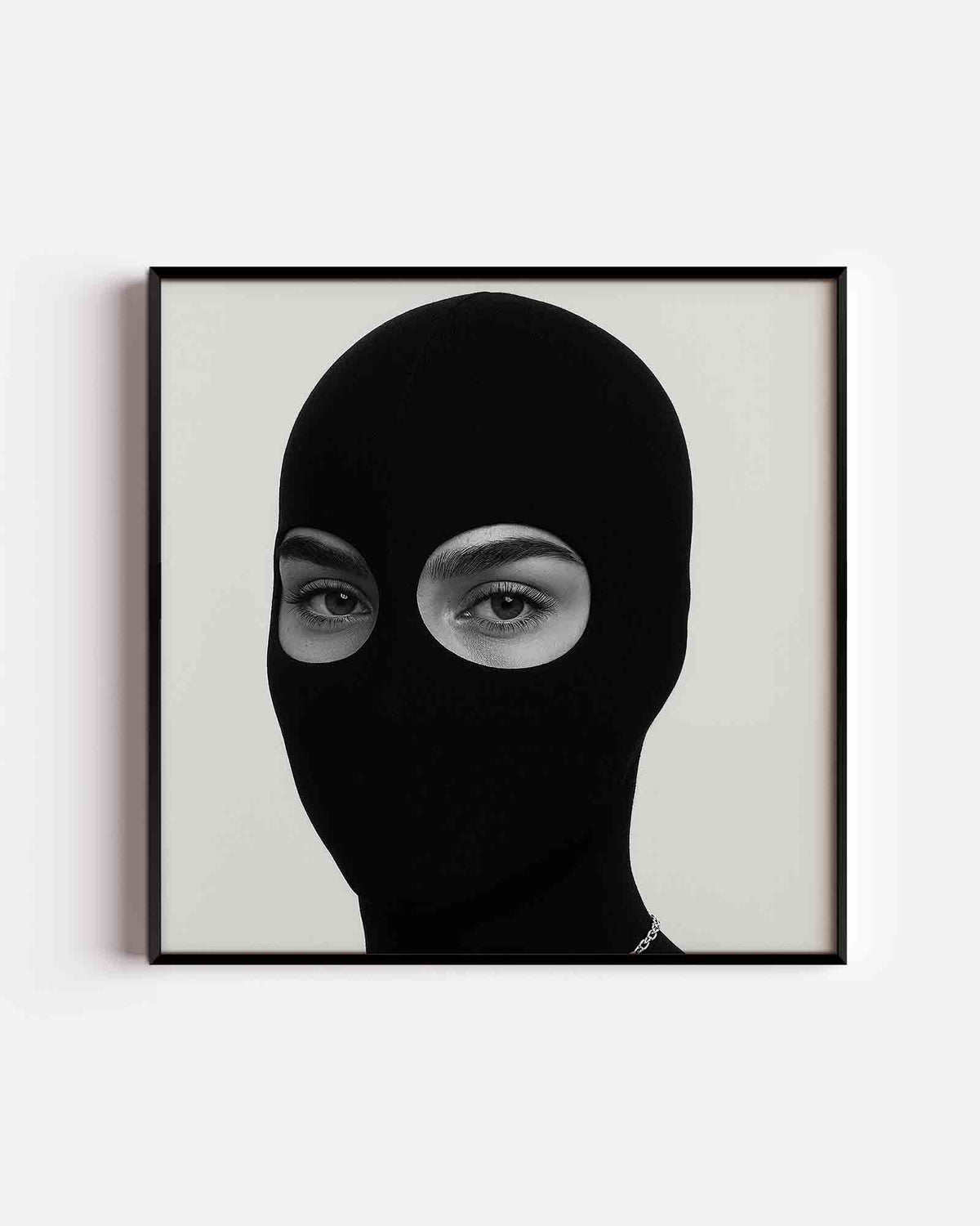 Gezicht met masker – Pop Art vierkante poster als wanddecoratie
