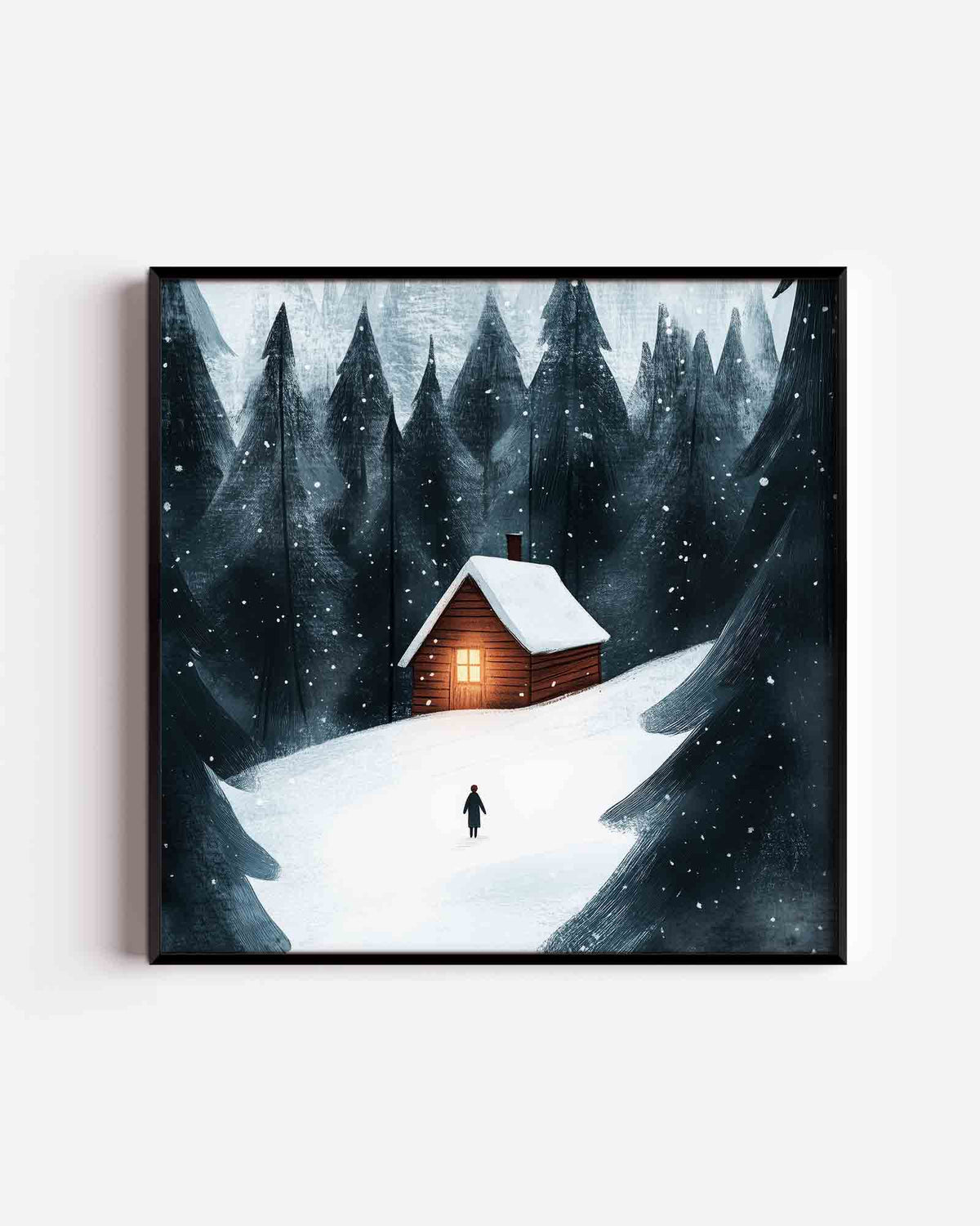 Winterlandschap met huisje – vierkante kinderposter als wanddecoratie