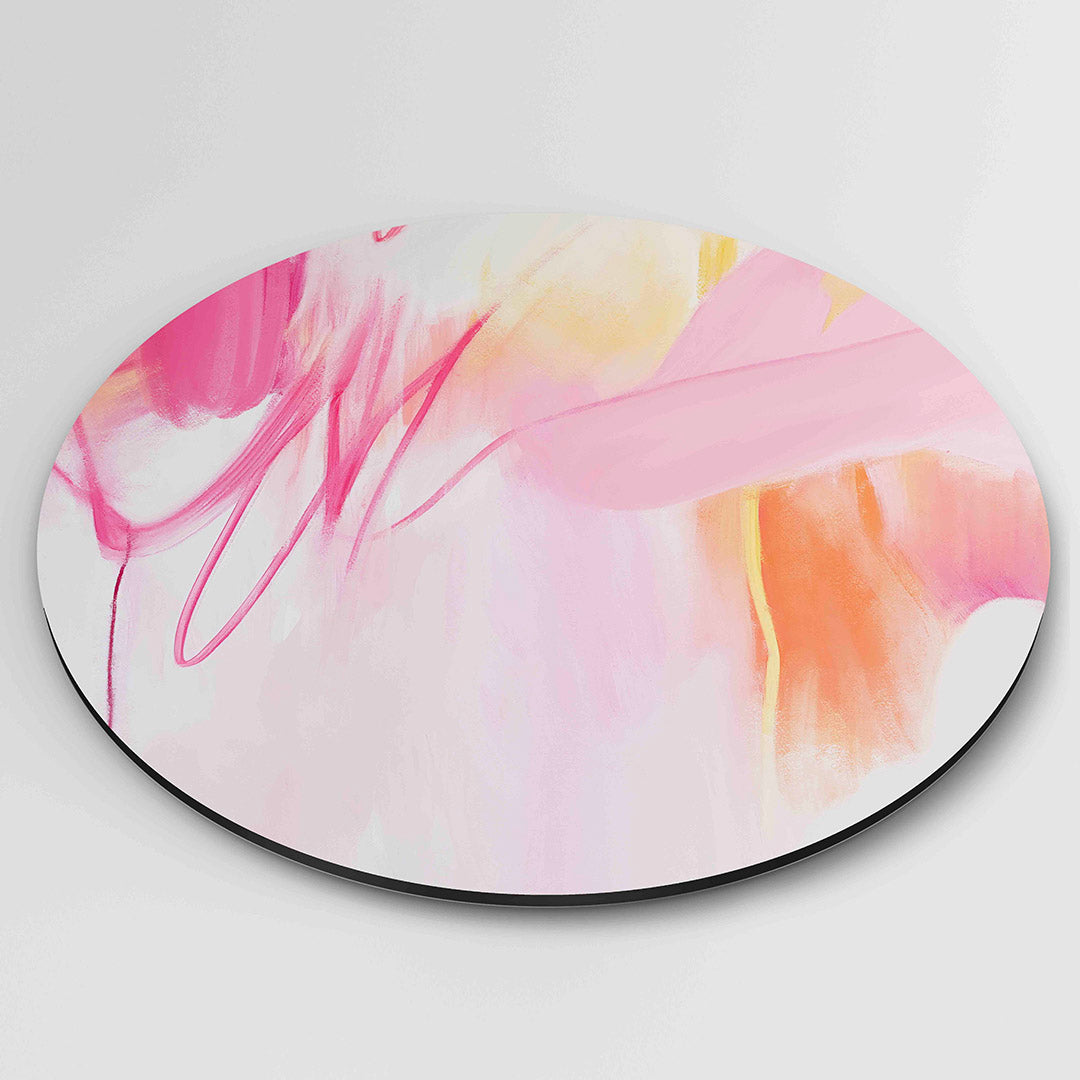 Abstracte roze en oranje – moderne ronde wanddecoratie van WallArtistic