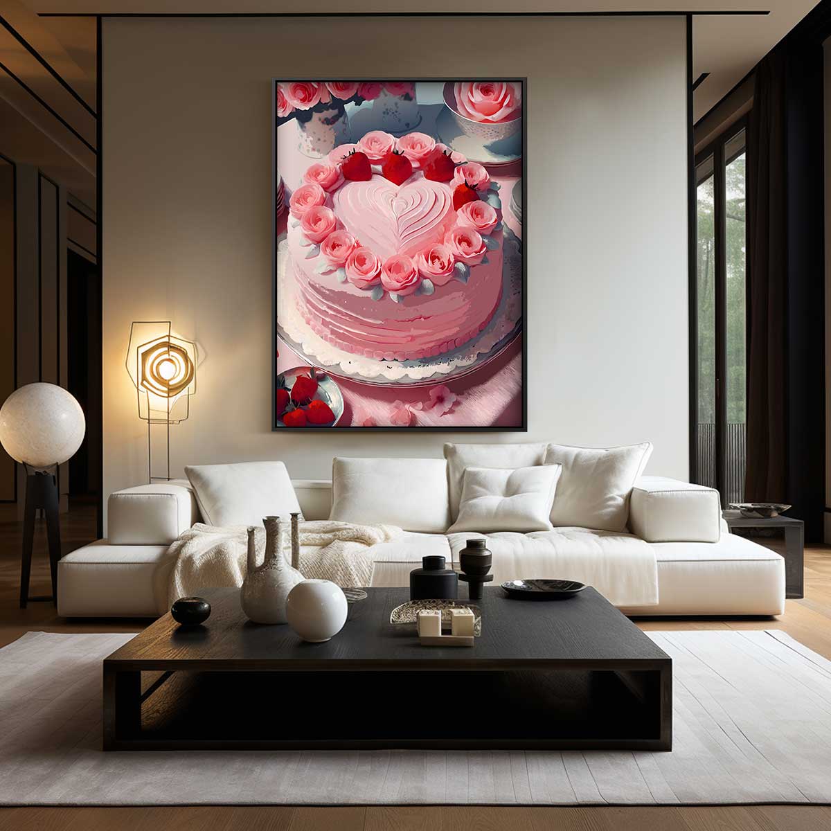 Romantische Rozen Taart – plexiglas wanddecoratie in portret formaat