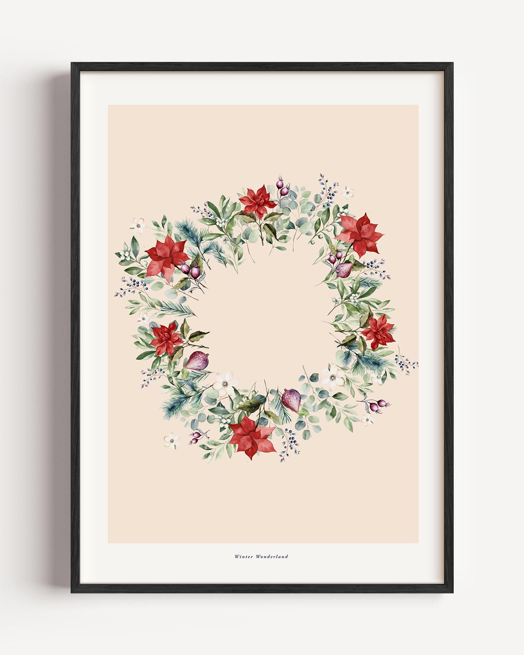 Winter Wonderland Bloemenkrans – kerst portret poster als wanddecoratie
