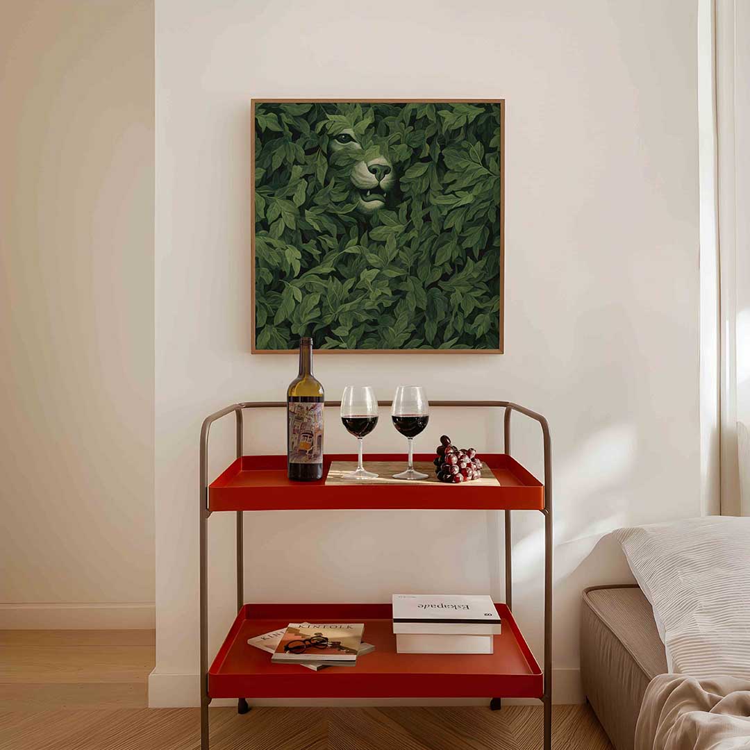 Verborgen leeuw – vierkante William Morris wanddecoratie van WallArtistic