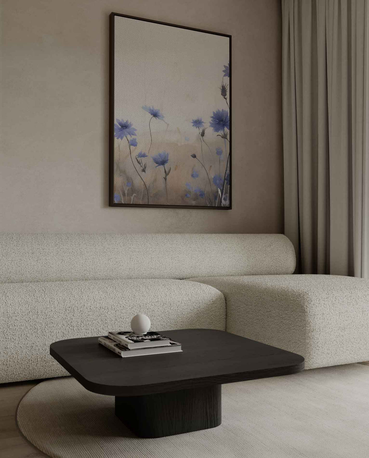 Blauwe Bloemen in Zachte Aquarel – canvas kunstwerk als wanddecoratie