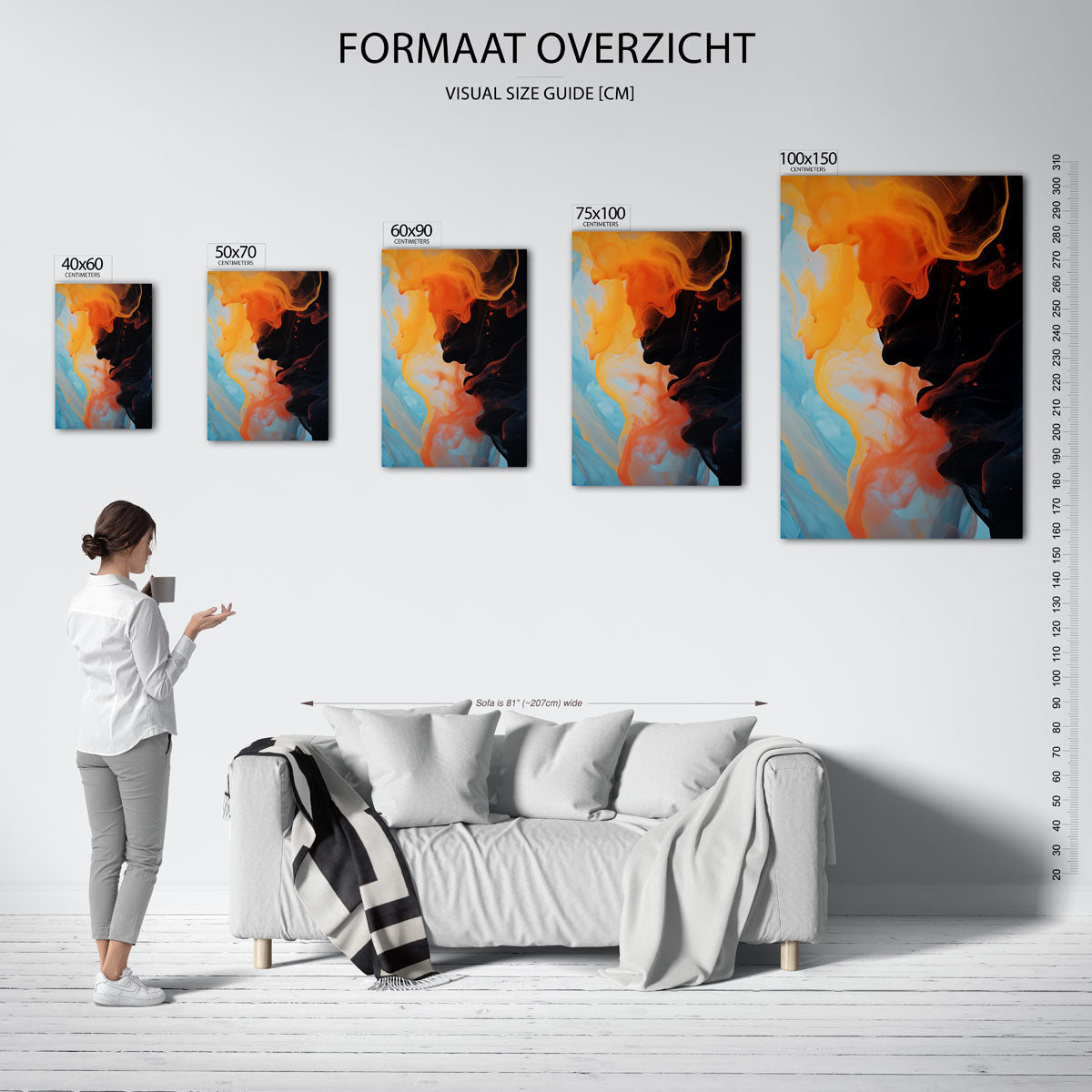 Vloeiende kleurencompositie – Blauw – moderne staande wandkunst