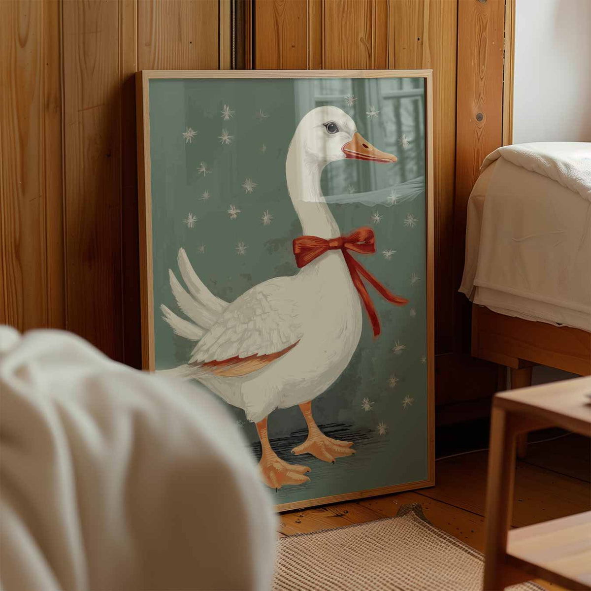 Charmante Eend Met Strik – kinderposter in staand formaat