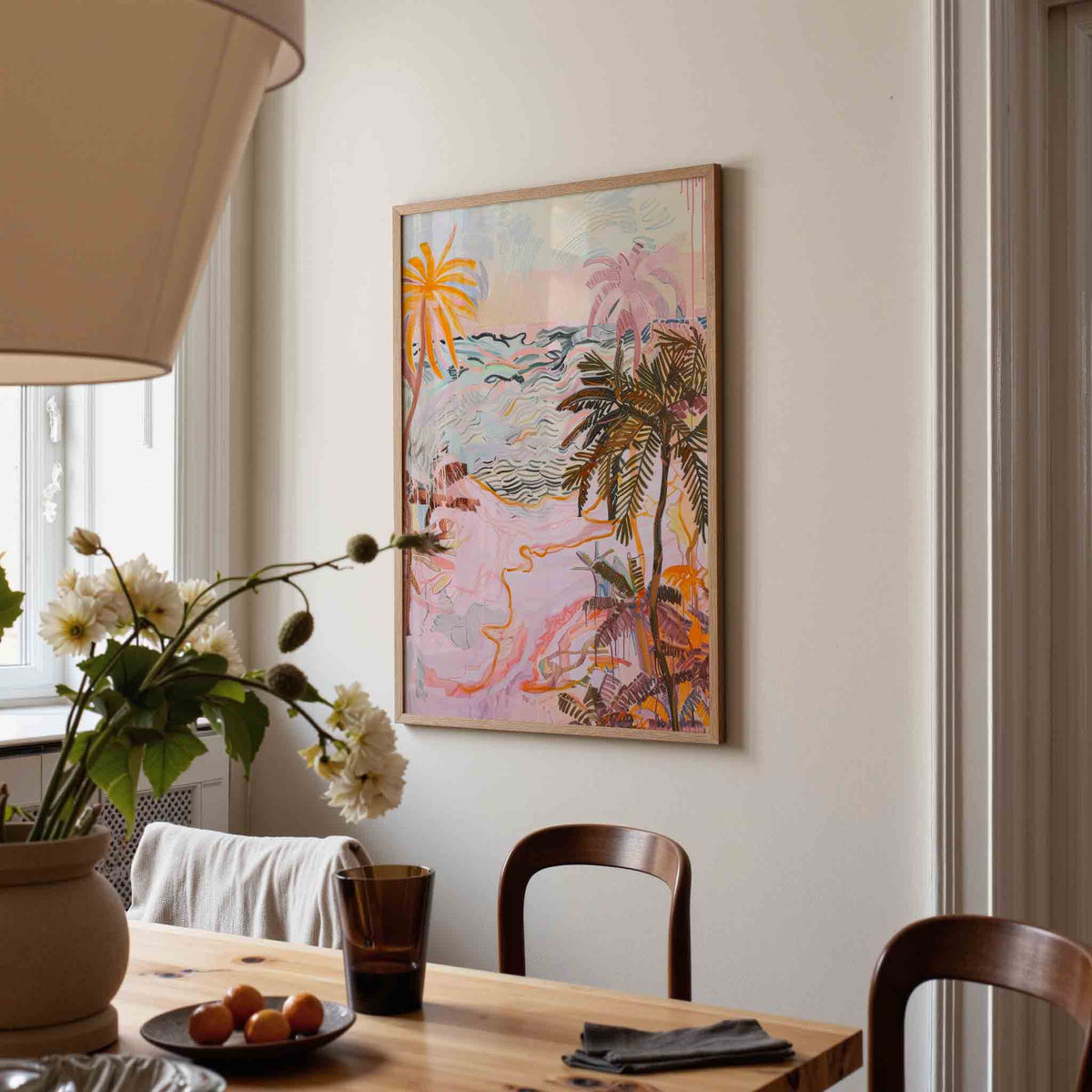 Palmbomen en golven – kunst en design poster in portret formaat