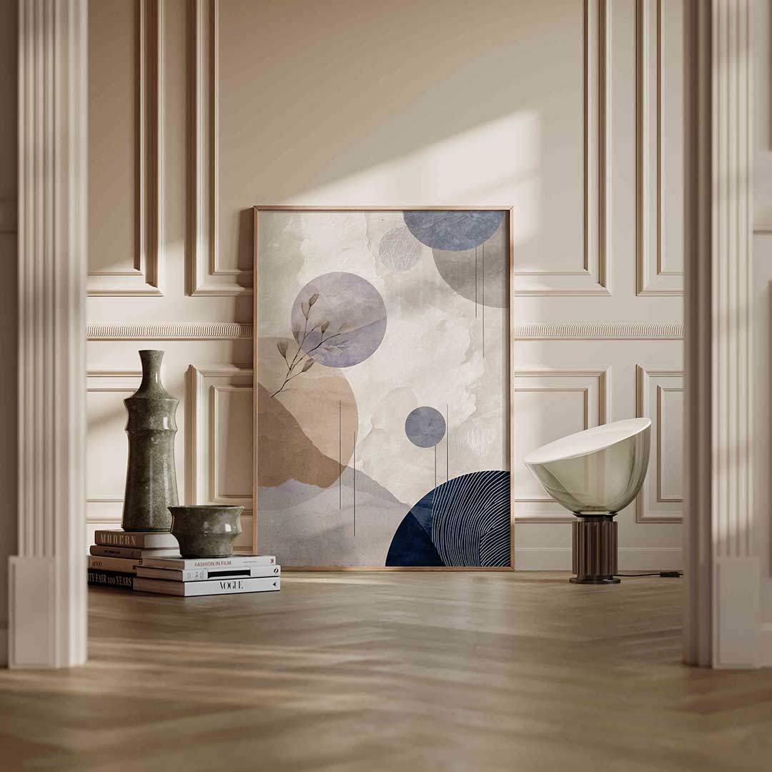 Abstracte cirkels en lijnen – staande abstracte wanddecoratie van WallArtistic