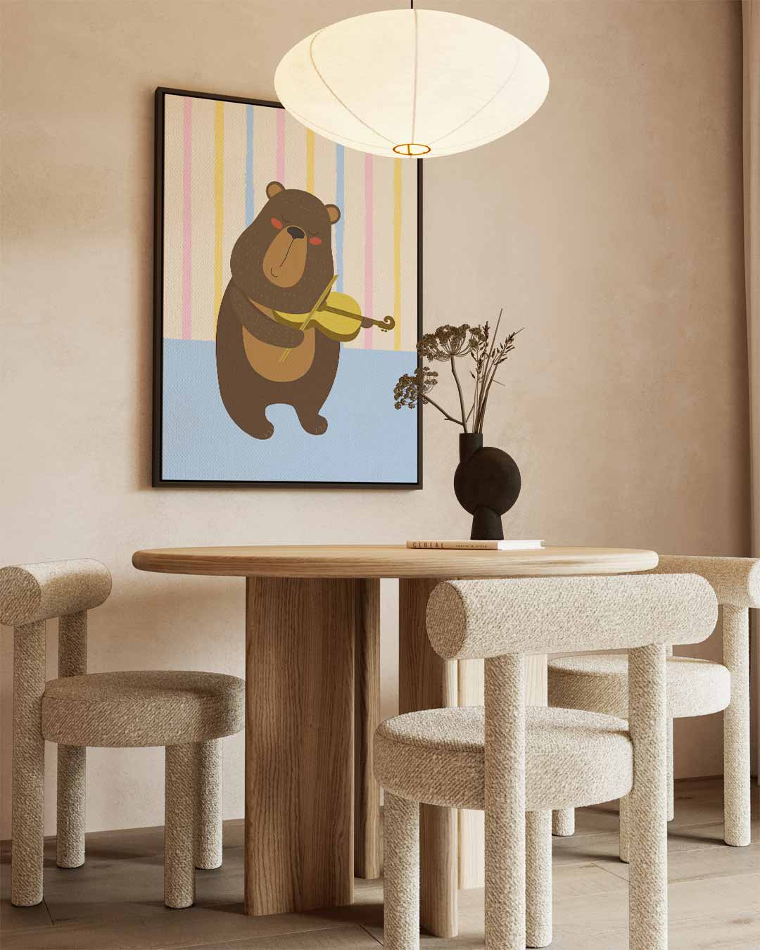 Muzikale Beer met Viool – staand kunstwerk voor modern interieur