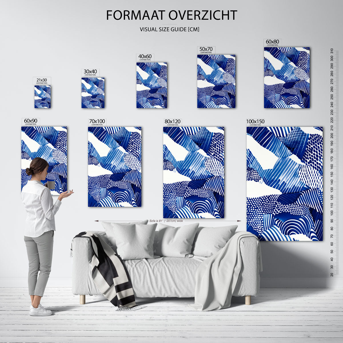 Abstracte blauwe patronen – staande muurposter met kleurrijke illustratie