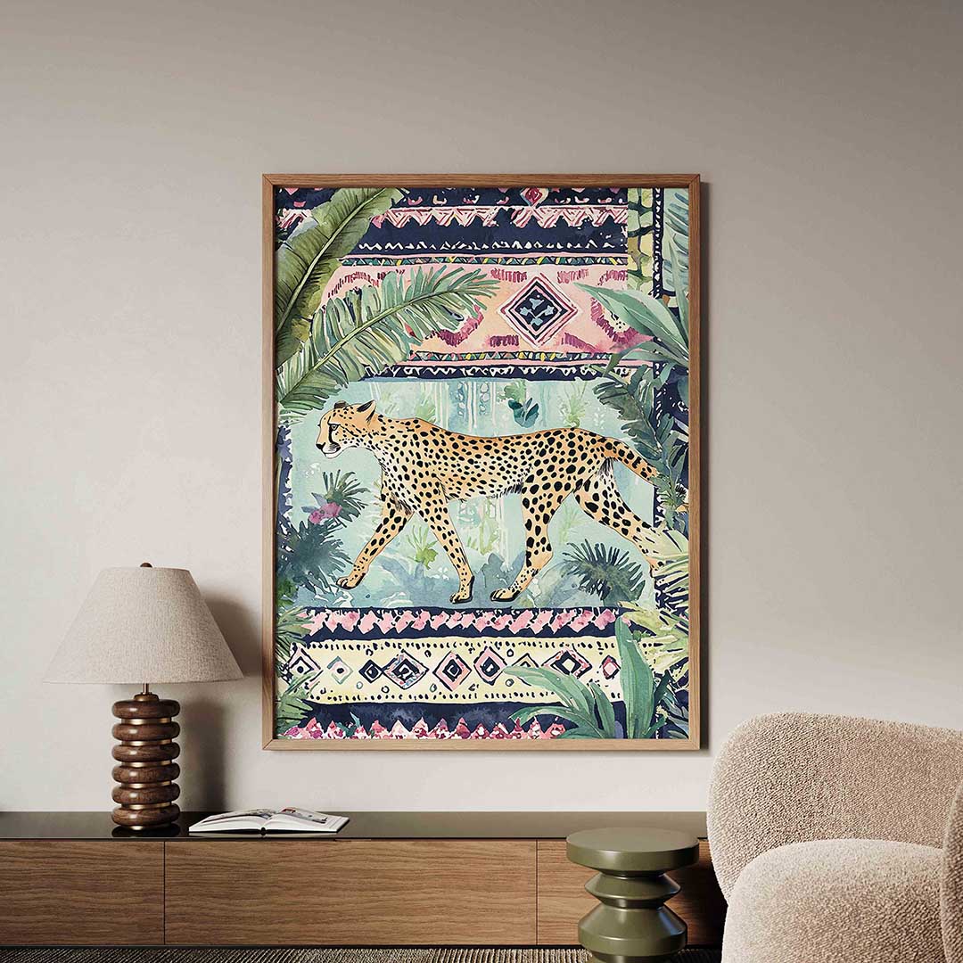 Luipaard en bladeren – dieren poster in staand formaat