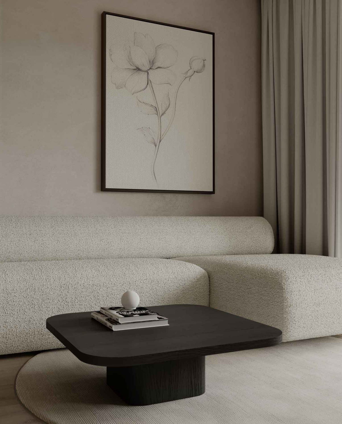 Elegante Bloemen Schets – dibond wanddecoratie in staand formaat