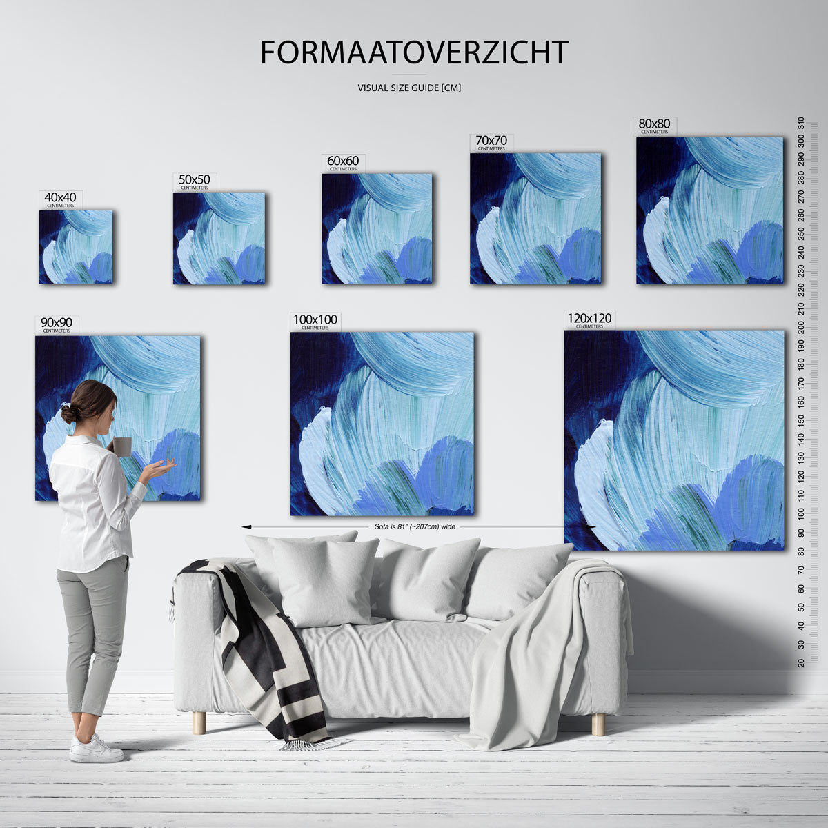 Blauwe penseelstreken – vierkante muurposter met artistieke uitstraling