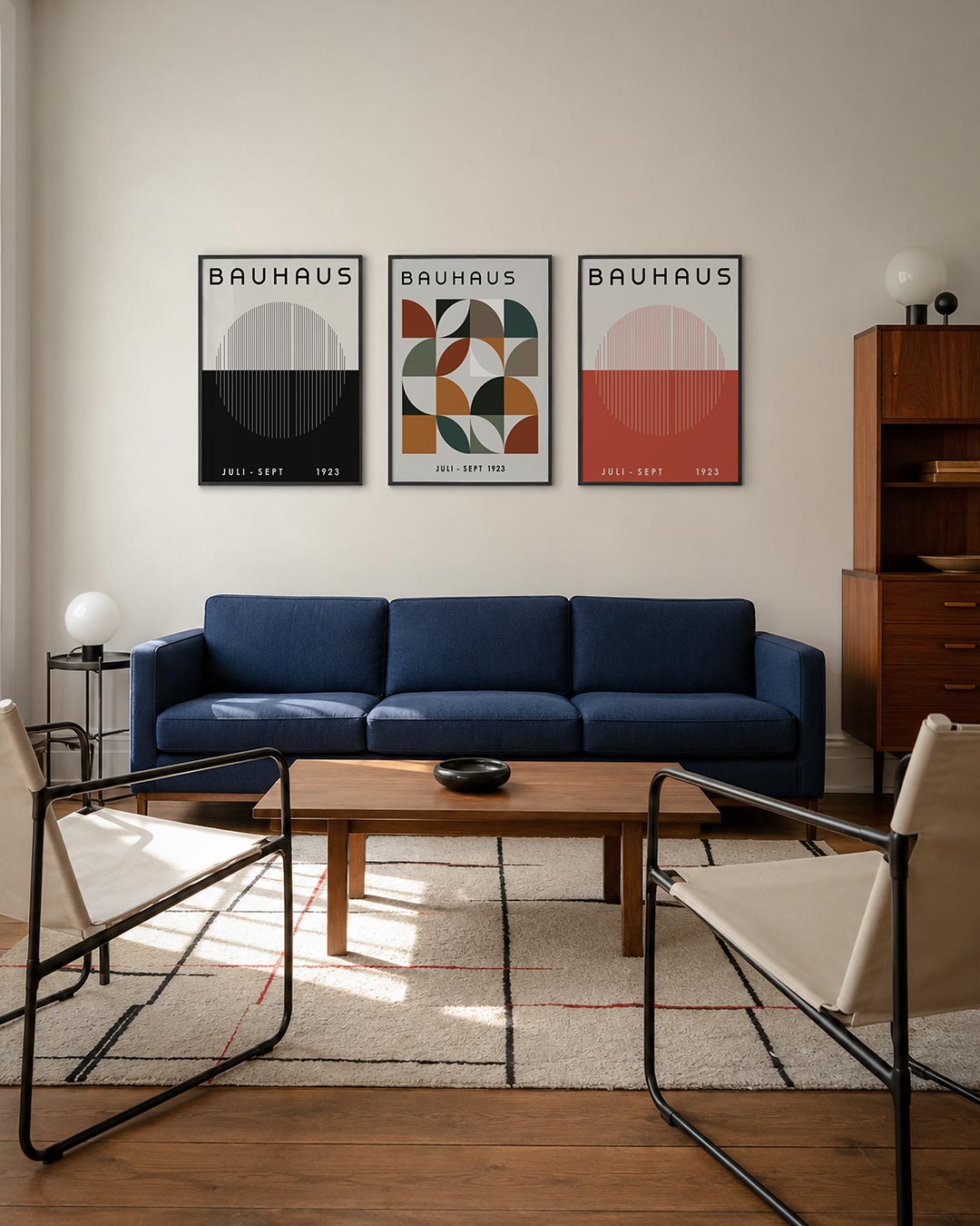 Lijnen en vlakken driedelige posterset – deze posterset in drie delen toont een cirkelvorm opgebouwd uit fijne verticale