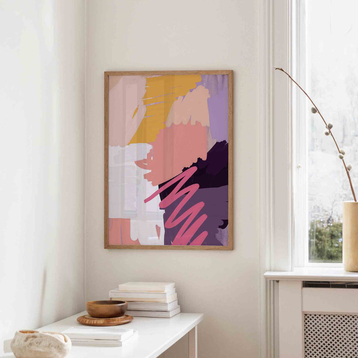 Abstracte penseelstreken – staande hedendaagse wanddecoratie van WallArtistic