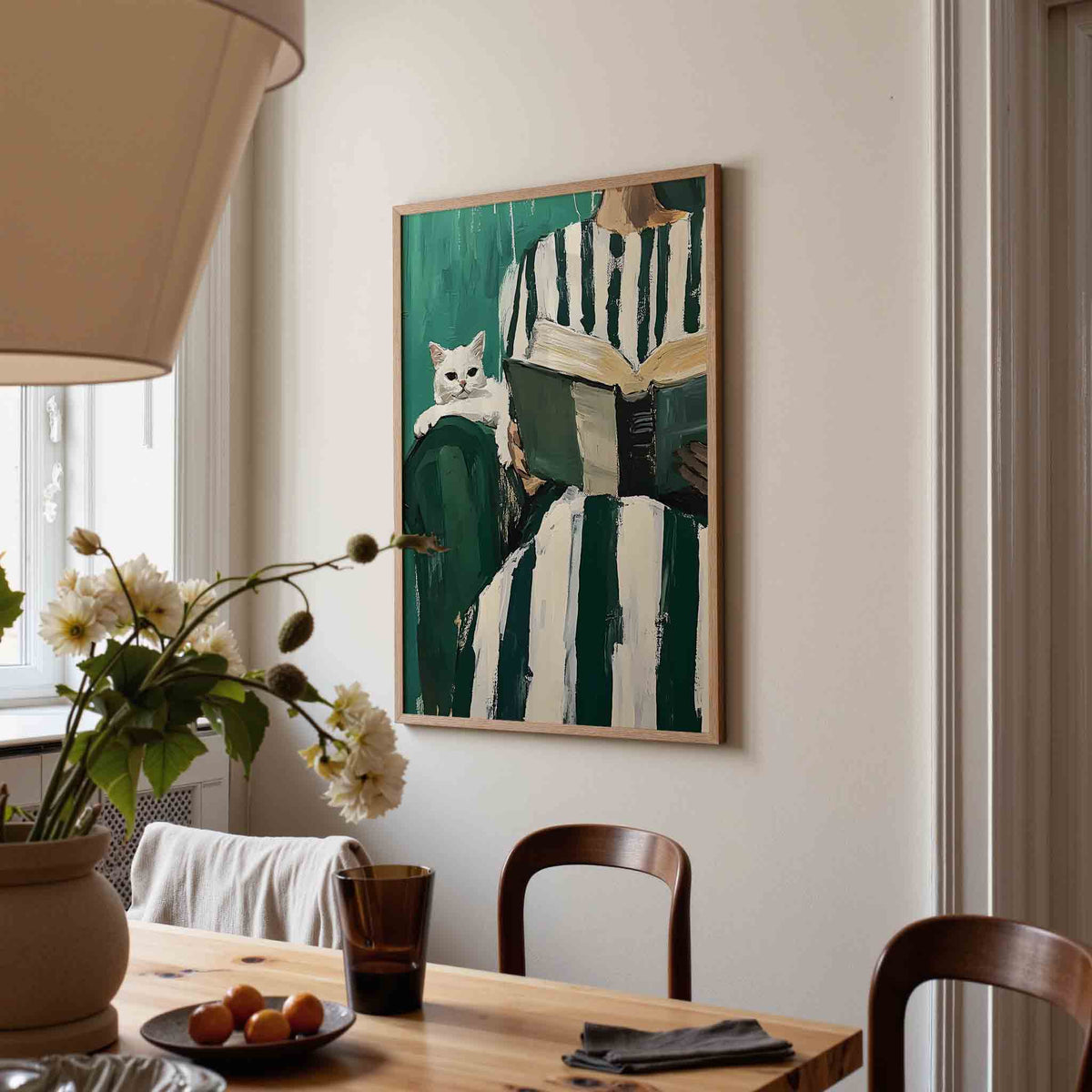 Kat met boek – eigentijdse illustratie poster in staand formaat