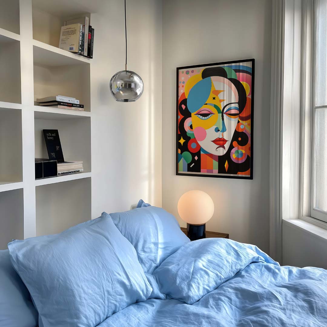 Kleurrijke Gezichtsillusie Kunstposter – vrouwelijk portret als moderne wandkunst