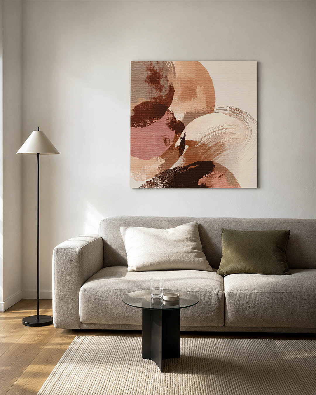 Organische vormen compositie kunstwerk – vierkante wanddecoratie – dit werk toont vloeiende, overlappende vormen in warme