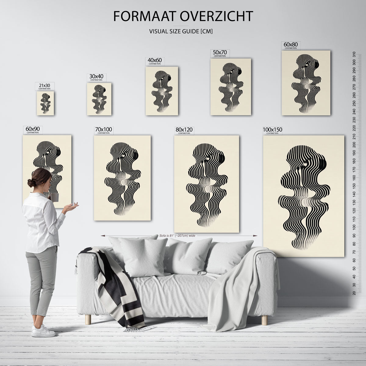 Golvende lijnen – staande muurposter met abstracte vormen
