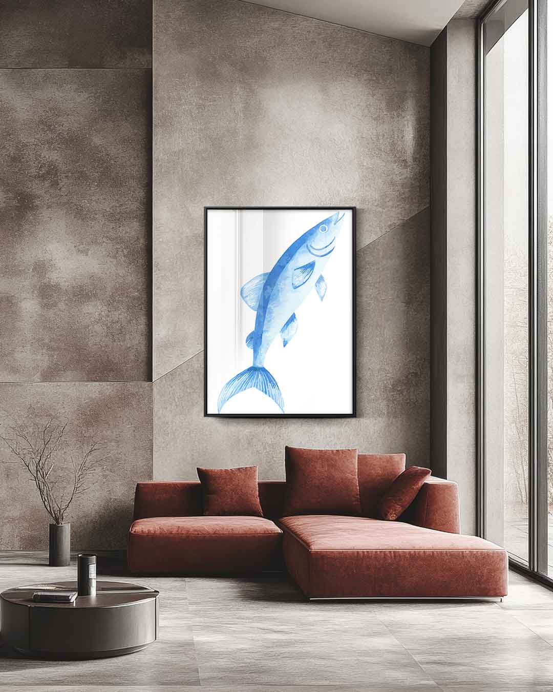 Waterverf Vis Print – staande wandkunst voor woonkamer of interieur