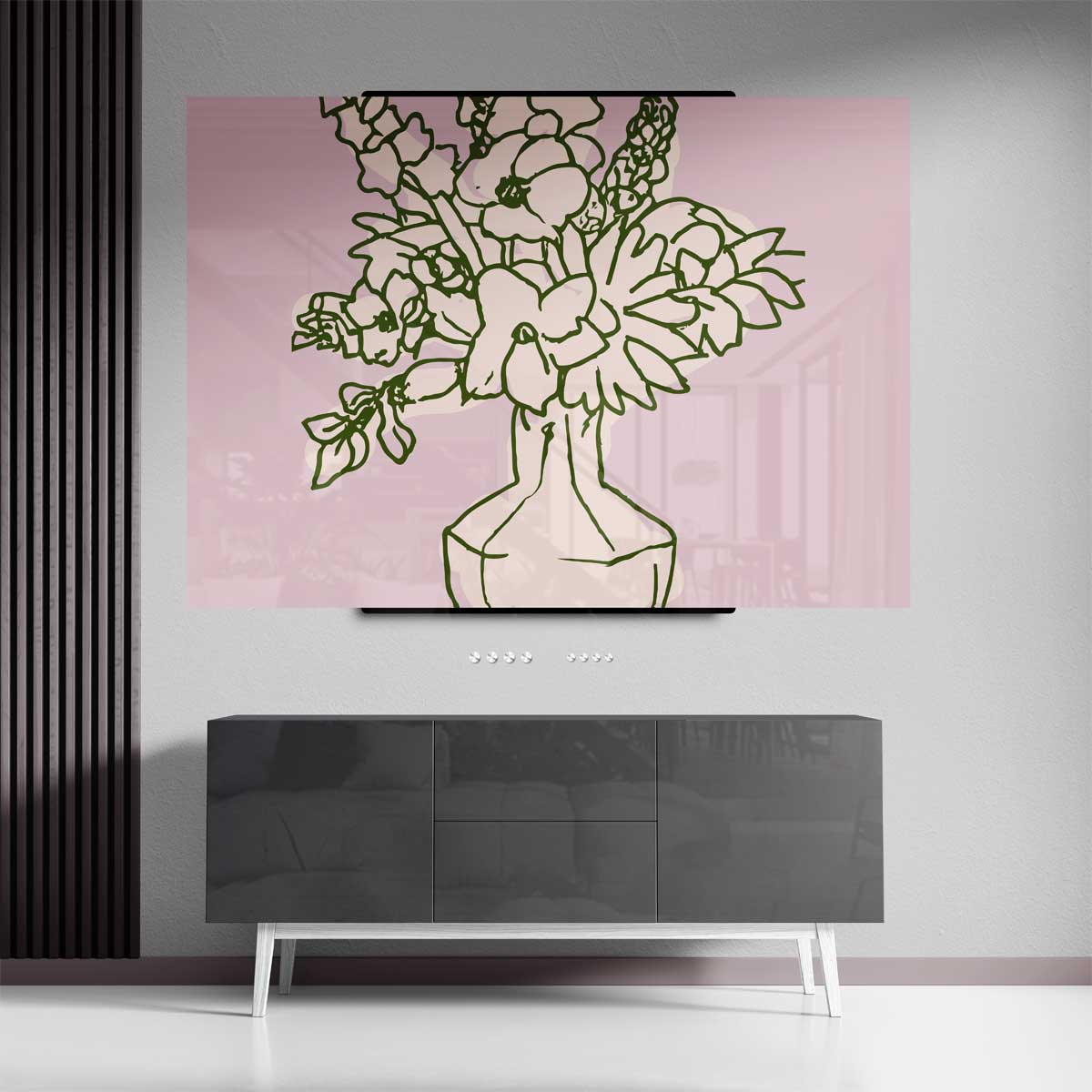 Bloemenpracht in Lijnkunst – canvas kunstwerk als wanddecoratie