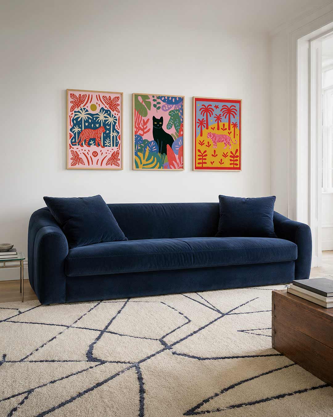 Jungle ritme driedelige posterset – deze posterset in drie delen toont een levendige tijger