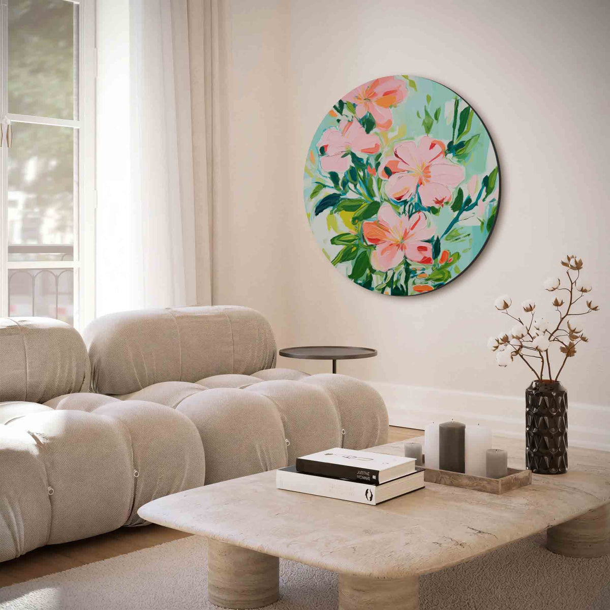 Bloemen en bladeren – muurcirkel met abstracte texturen voor aan de muur