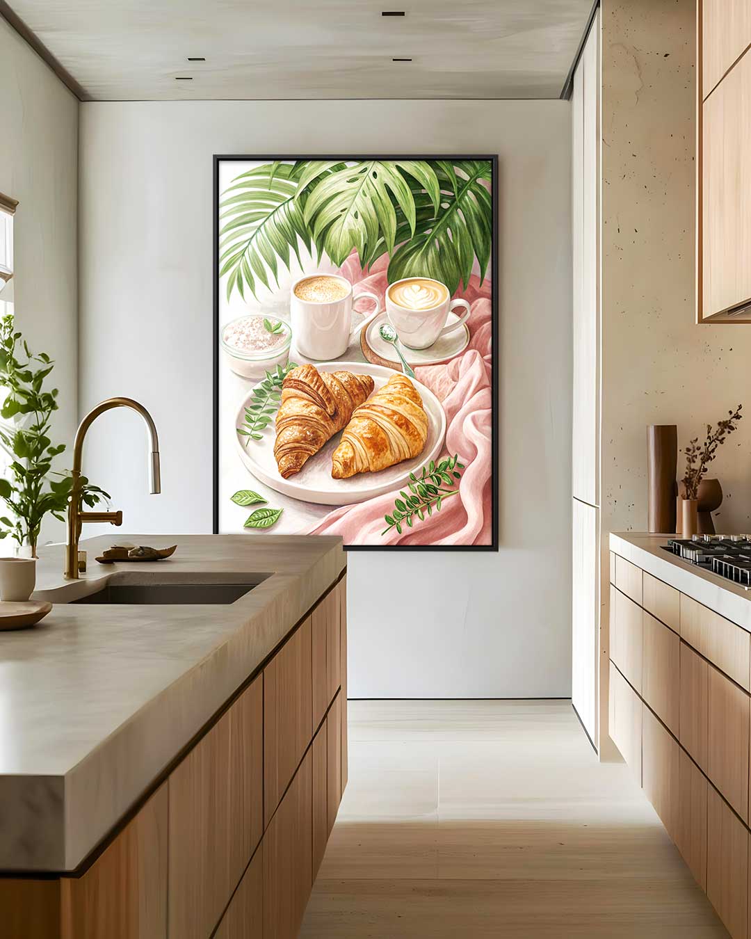 Croissants en Koffie Genot – staand kunstwerk voor modern interieur