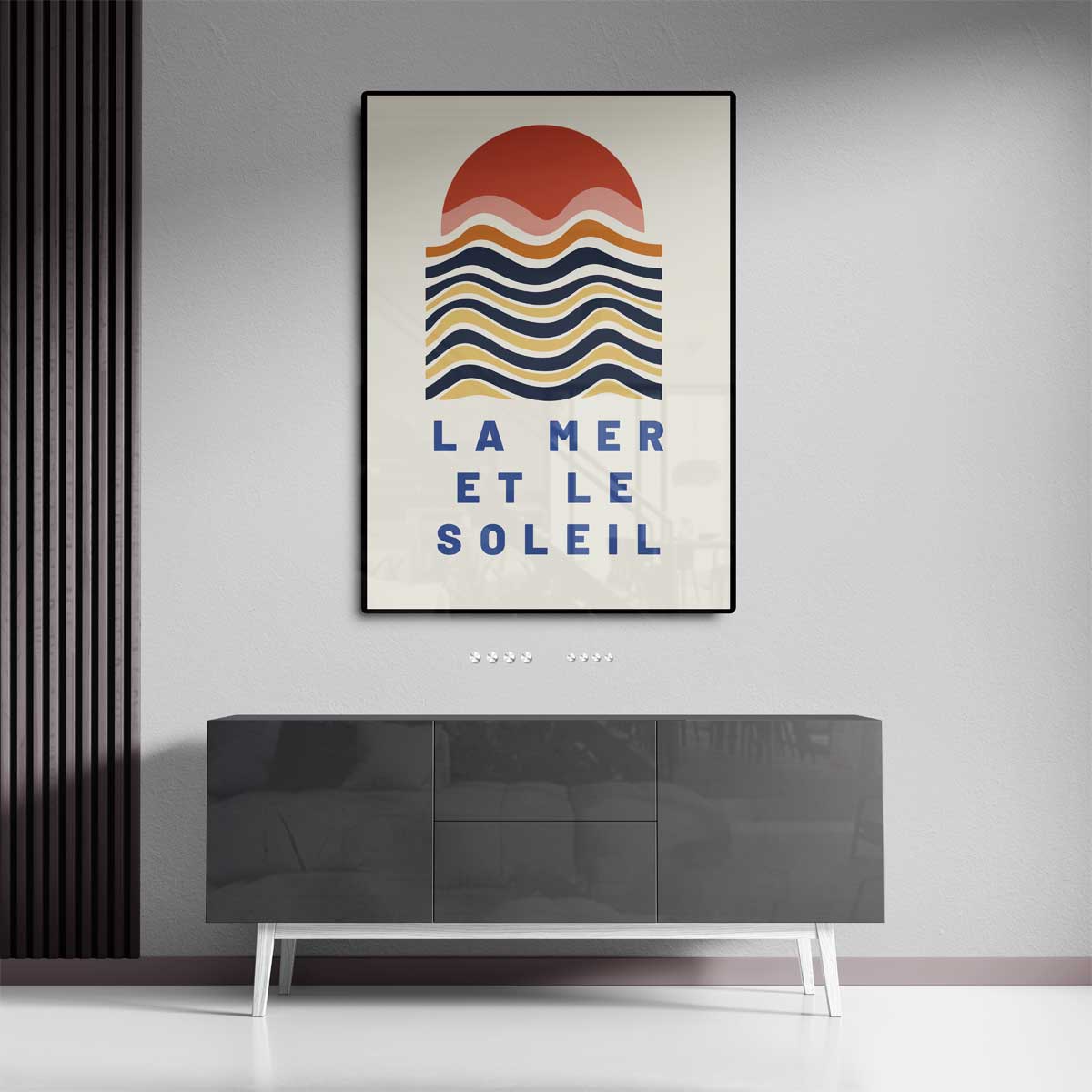 Zonsondergang aan Zee – kunstwerk met zwarte baklijst