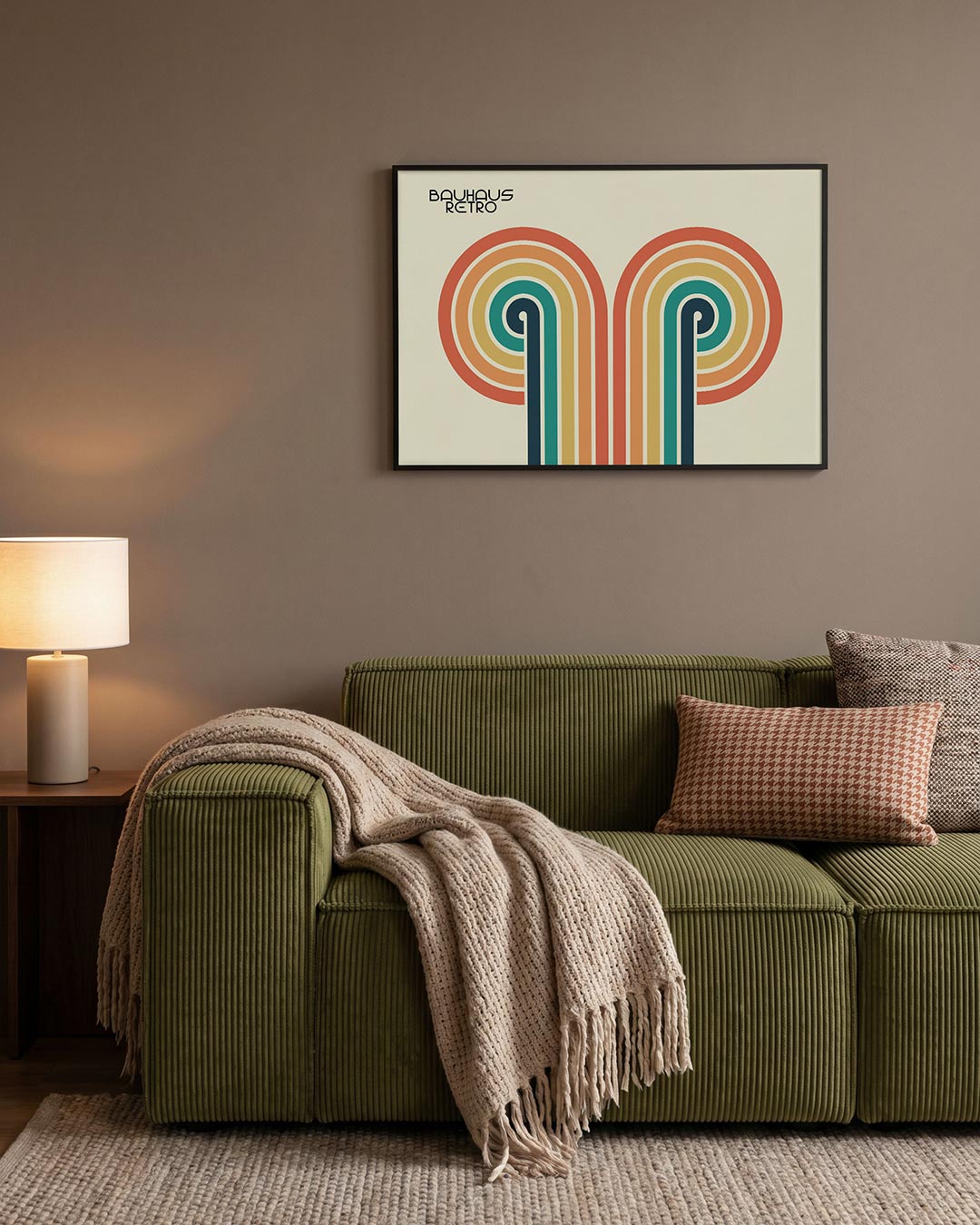 Kleurrijke lijnbogen – geometrische Bauhaus poster in liggend formaat