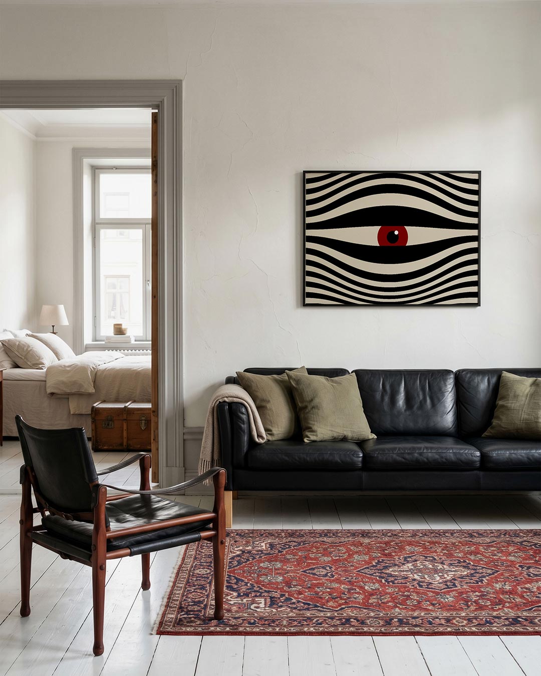 Golvend lijnenspel – geometrische Bauhaus poster in liggend formaat