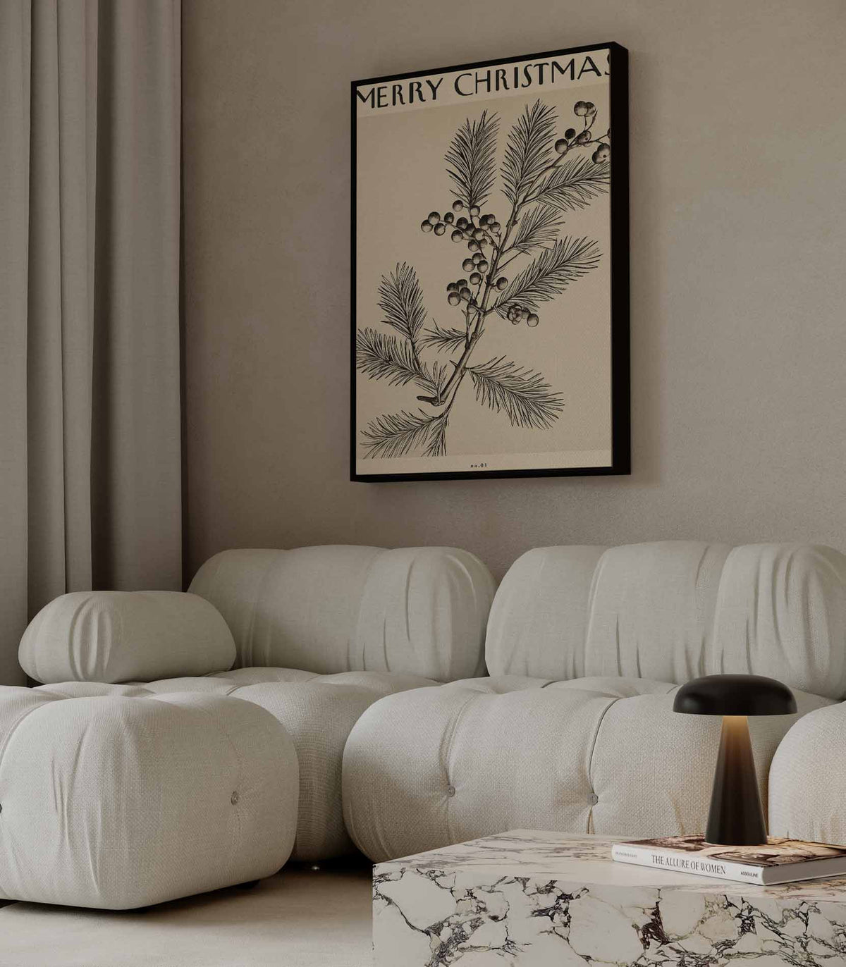 Vintage Kersttak Illustratie – dibond wanddecoratie in staand formaat