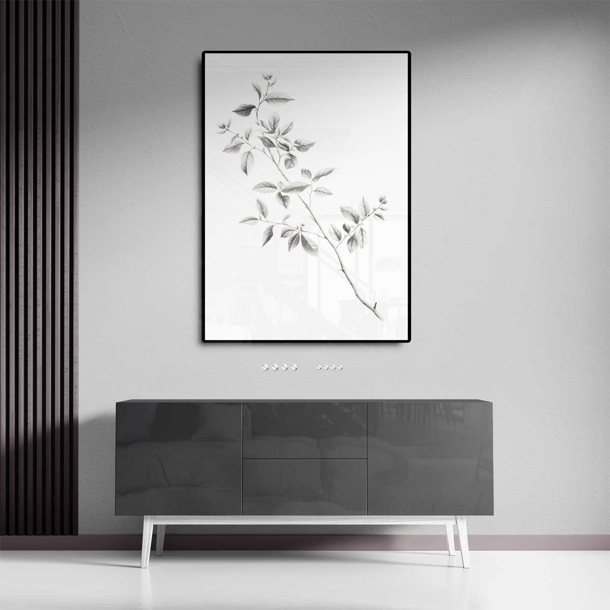 Elegante Botanische Tekening van een Tak – canvas kunstwerk als wanddecoratie