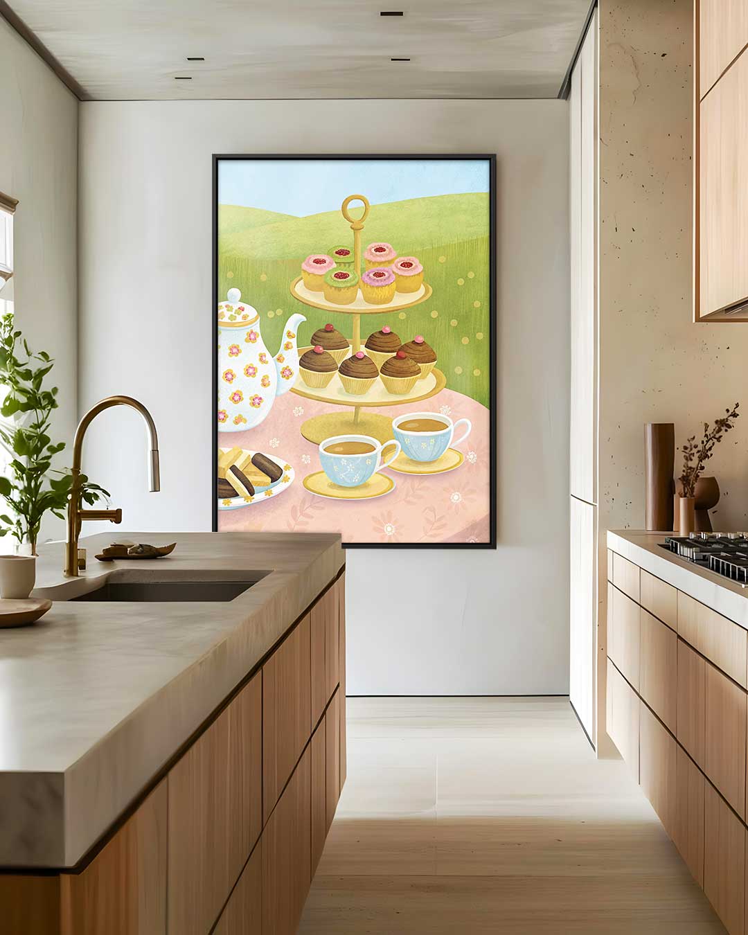 Sfeervolle Theemiddag Illustratie – staand kunstwerk voor modern interieur