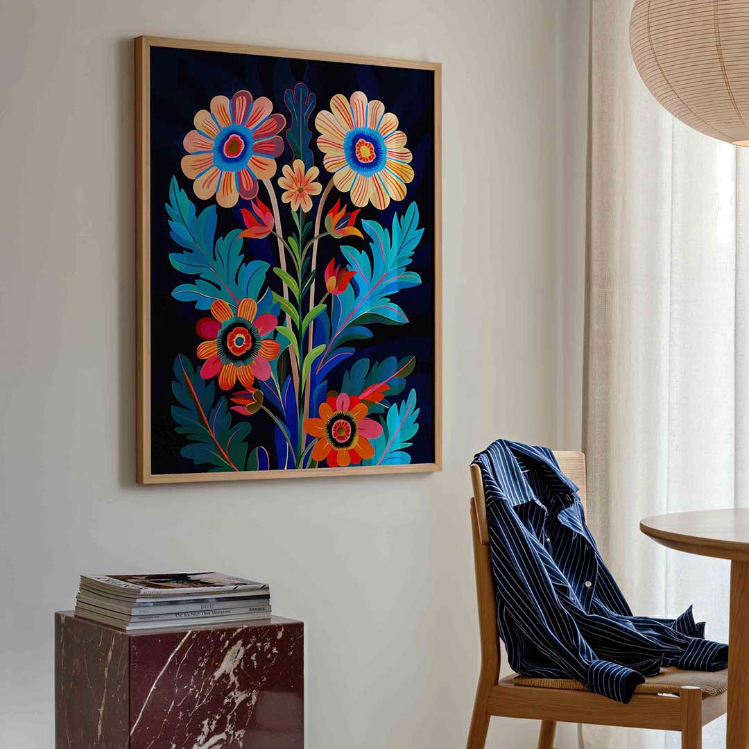 Bloemen en bladeren – kleurrijke illustratie poster in staand formaat